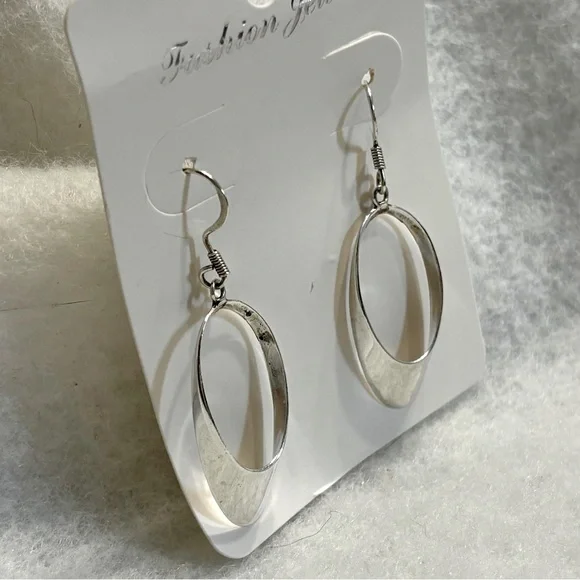 Vintage Sterling Silver Oval Drop Earrings 925 - Picture 5 of 15